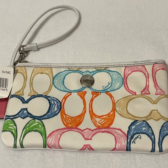 NWT COACH Hampton Scribble Wristlet Multicolor Pastel 'C' Logo 8" - Picture 1 of 11